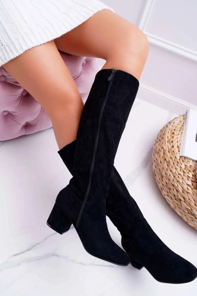 Damskie Kozaki Do Kolana Zamszowe Czarne Twins