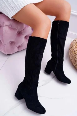 Damskie Kozaki Do Kolana Zamszowe Czarne Twins