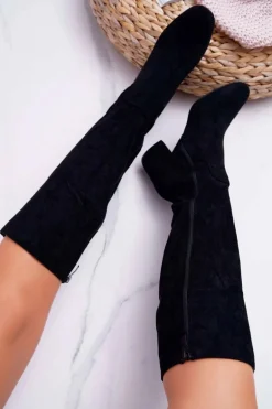 Damskie Kozaki Do Kolana Zamszowe Czarne Twins