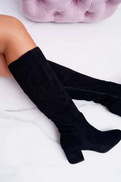 Damskie Kozaki Do Kolana Zamszowe Czarne Twins