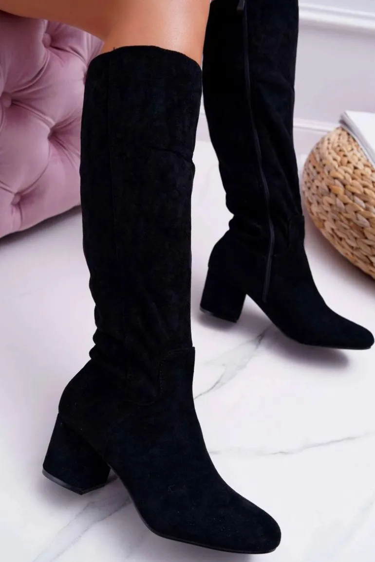 Damskie Kozaki Do Kolana Zamszowe Czarne Twins