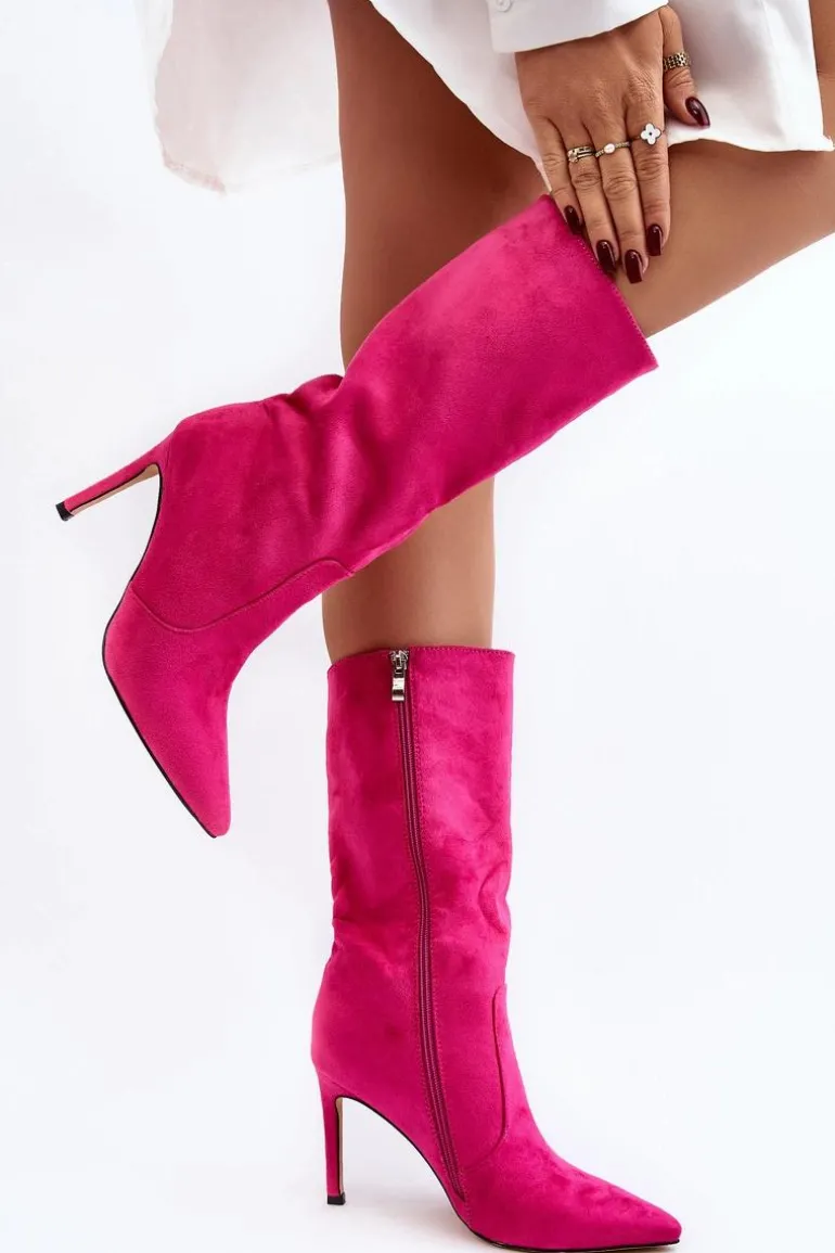 Damskie Kozaki Do Połowy Łydki Na Szpilce Fuksja Odetteia