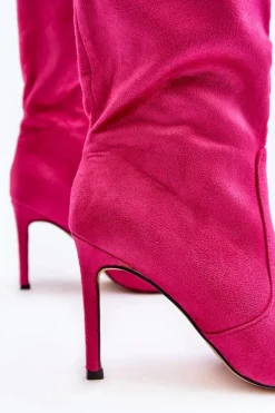 Damskie Kozaki Do Połowy Łydki Na Szpilce Fuksja Odetteia