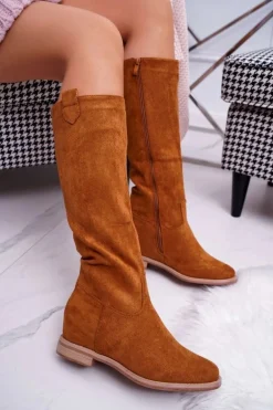 Damskie Kozaki Do Połowy Łydki Zamszowe Camel Temet
