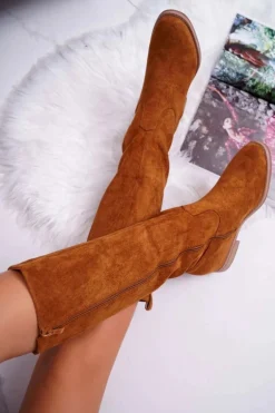 Damskie Kozaki Do Połowy Łydki Zamszowe Camel Temet