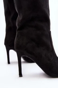 Damskie Kozaki Do Połowy Łydki Na Szpilce Czarne Odetteia