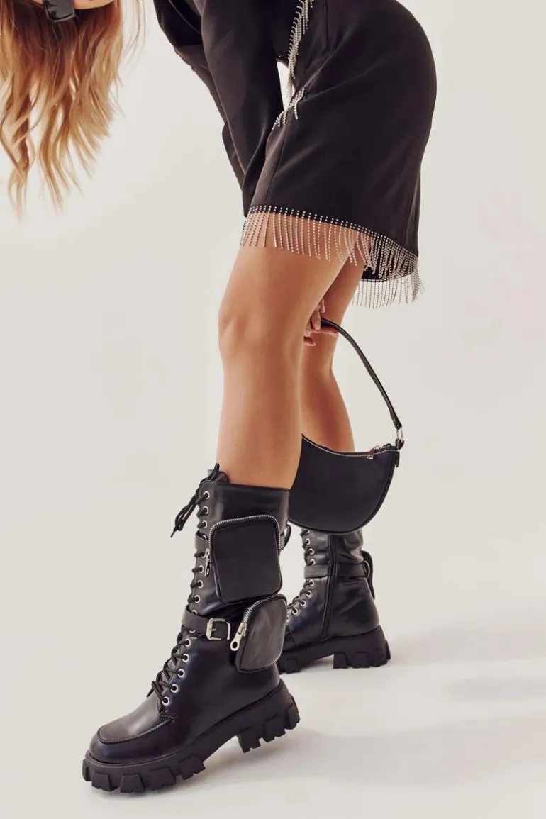Damskie Kozaki Glany Sznurowane Z Nerkami Czarne Mirrano