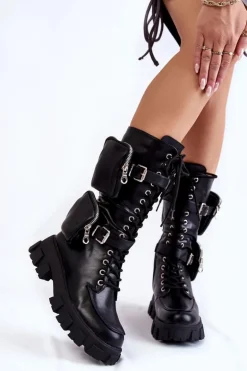 Damskie Kozaki Glany Sznurowane Z Nerkami Czarne Mirrano