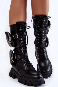 Damskie Kozaki Glany Sznurowane Z Nerkami Czarne Mirrano