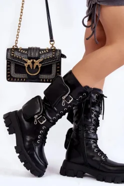 Damskie Kozaki Glany Sznurowane Z Nerkami Czarne Mirrano