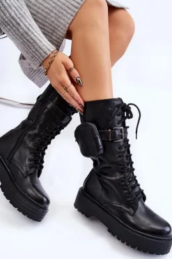 Damskie Kozaki Glany Z Nerką Sznurowane Czarne Lillien