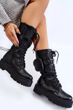 Damskie Kozaki Glany Z Nerką Sznurowane Czarne Lillien