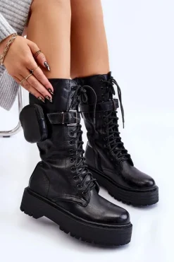 Damskie Kozaki Glany Z Nerką Sznurowane Czarne Lillien