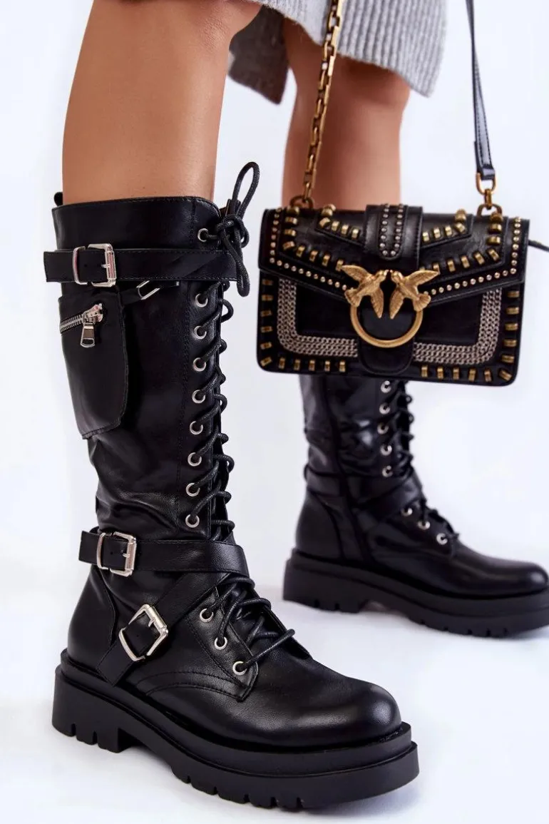 Damskie Kozaki Glany Z Nerką Na Suwak Czarne Joelle