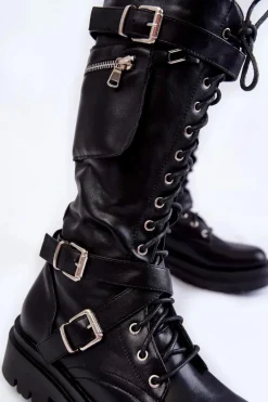 Damskie Kozaki Glany Z Nerką Na Suwak Czarne Joelle