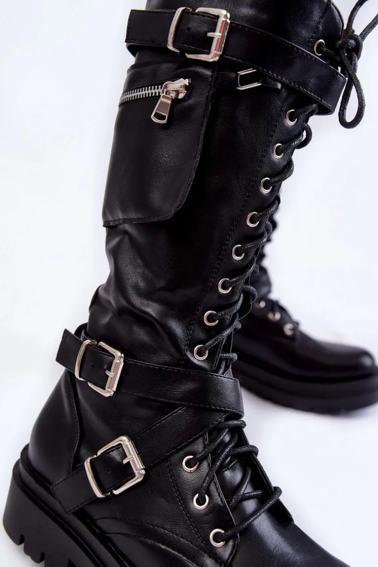 Damskie Kozaki Glany Z Nerką Na Suwak Czarne Joelle