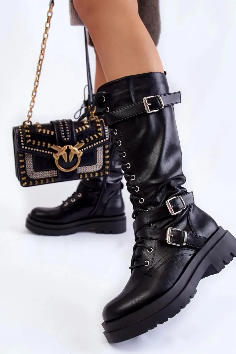 Damskie Kozaki Glany Z Nerką Na Suwak Czarne Joelle