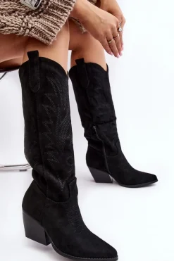 Damskie Kozaki Kowbojki Na Słupku Czarne Sloana