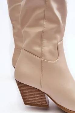 Damskie Kozaki Kowbojki Na Obcasie Jasnobeżowe Kaspella