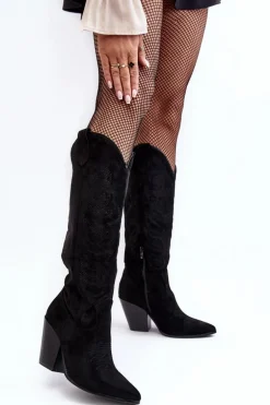 Damskie Kozaki Kowbojki Na Obcasie Czarne Tomani