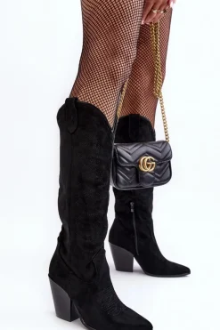 Damskie Kozaki Kowbojki Na Obcasie Czarne Tomani