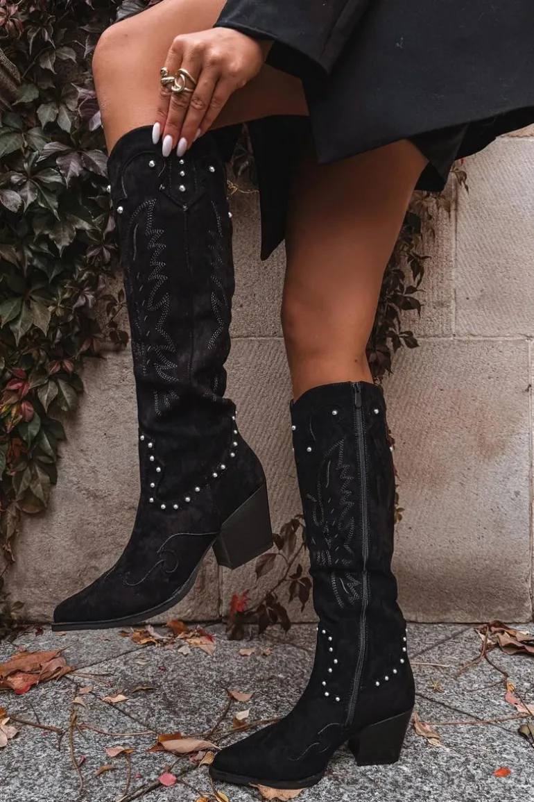 Damskie Kozaki Kowbojki Ze Zdobieniem Na Słupku Czarne Darella