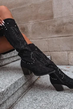 Damskie Kozaki Kowbojki Ze Zdobieniem Na Słupku Czarne Darella