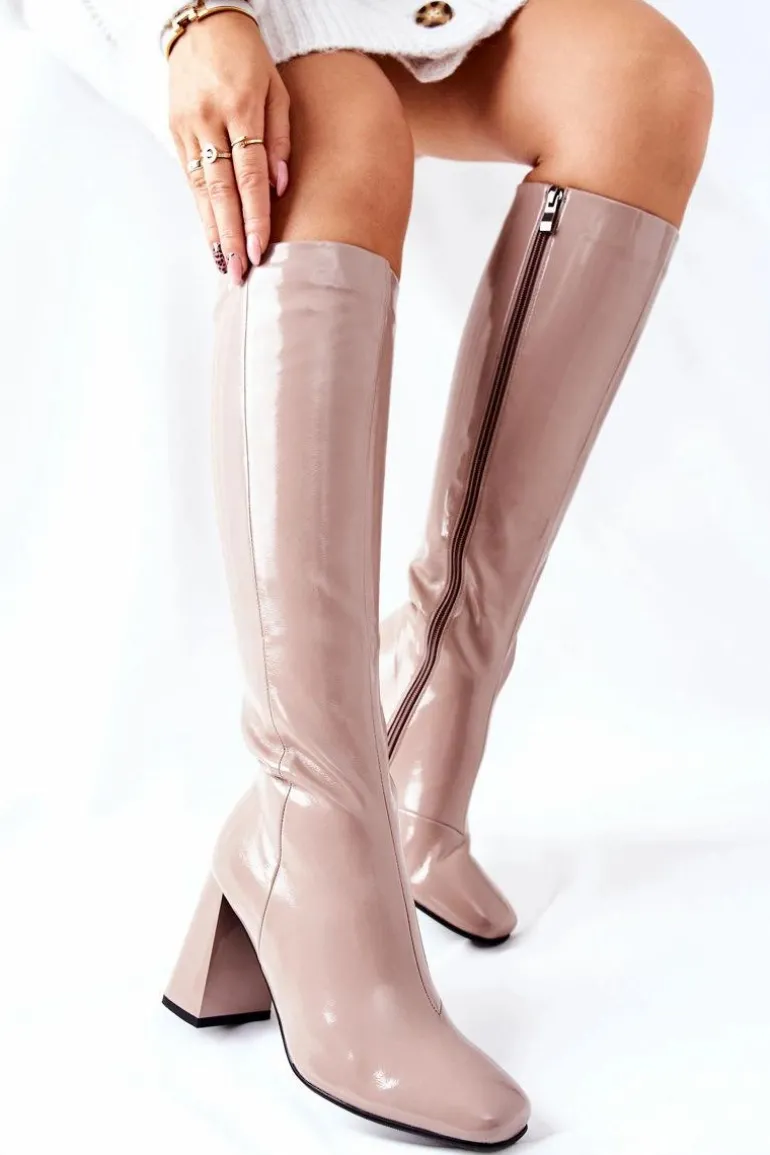 Damskie Kozaki Lakierowane Beżowe Meteris