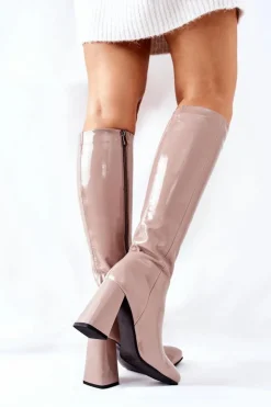 Damskie Kozaki Lakierowane Beżowe Meteris