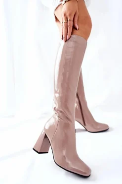 Damskie Kozaki Lakierowane Beżowe Meteris