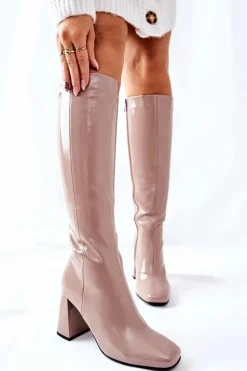 Damskie Kozaki Lakierowane Beżowe Meteris