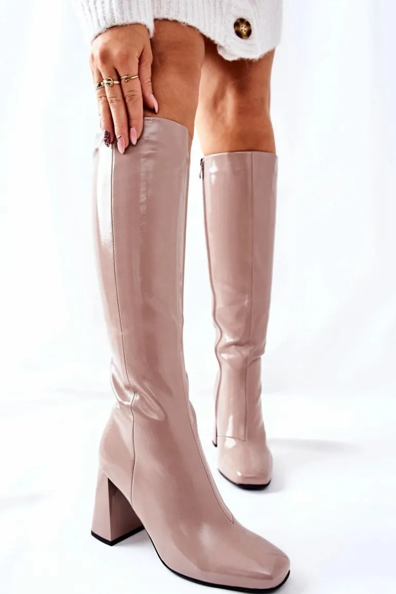 Damskie Kozaki Lakierowane Beżowe Meteris