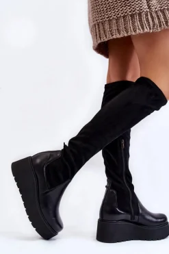 Damskie Kozaki Na Koturnie Laura Messi 2502 Czarne