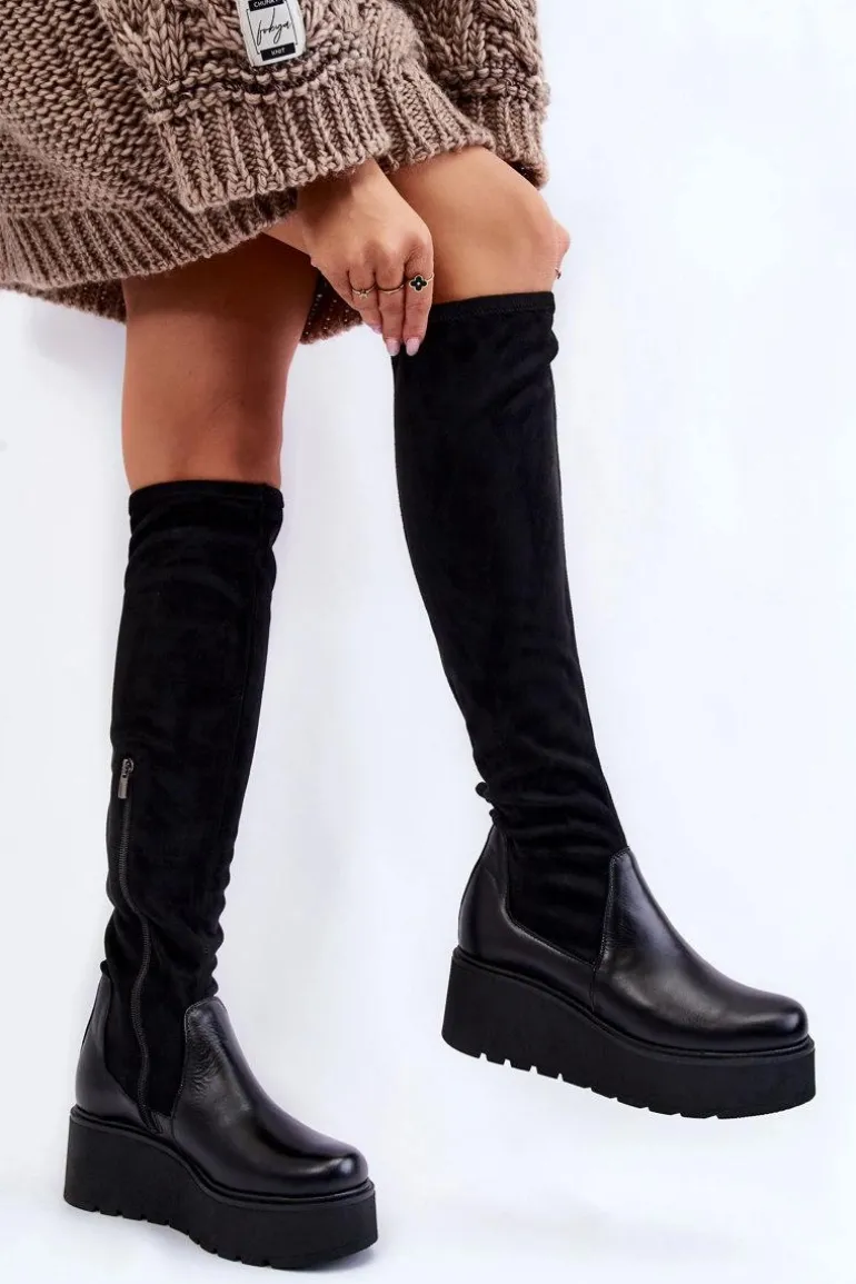 Damskie Kozaki Na Koturnie Laura Messi 2502 Czarne