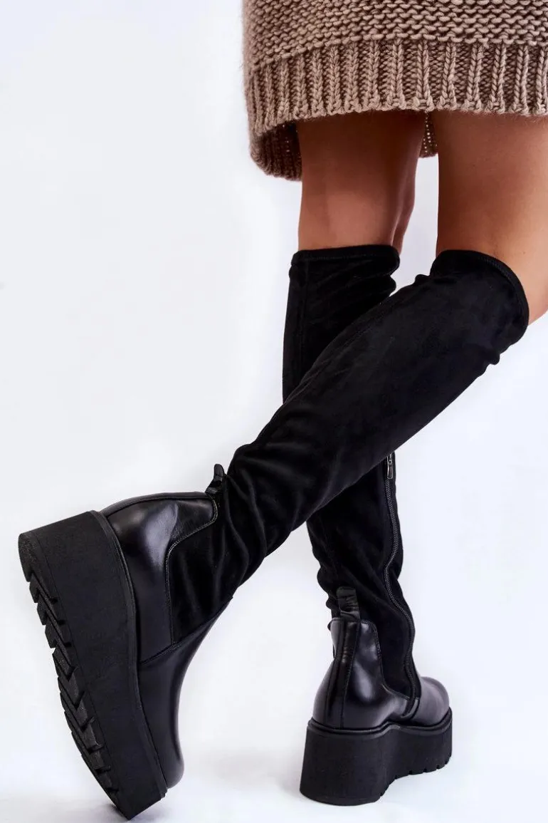 Damskie Kozaki Na Koturnie Laura Messi 2502 Czarne