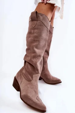 Damskie Kozaki Na Obcasie Lewski Shoes 3235 Cappucino