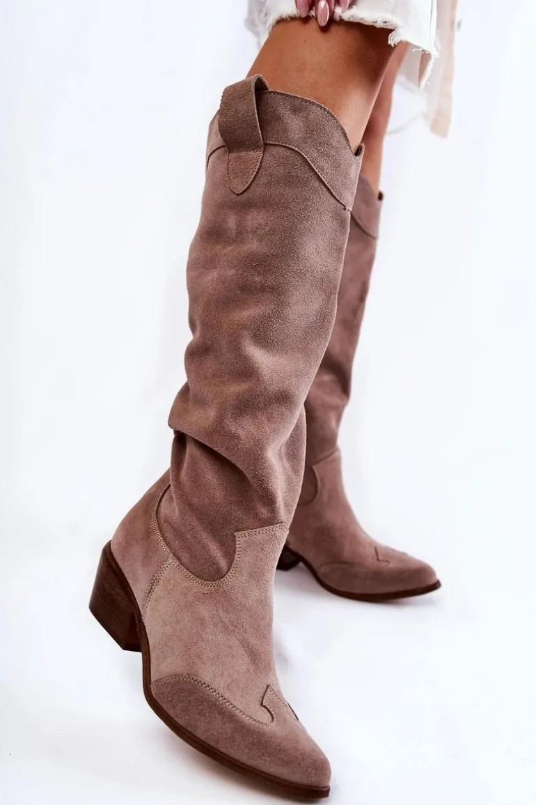 Damskie Kozaki Na Obcasie Lewski Shoes 3235 Cappucino