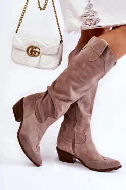 Damskie Kozaki Na Obcasie Lewski Shoes 3235 Cappucino