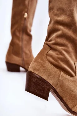 Damskie Kozaki Na Obcasie Lewski Shoes 3235 Beżowe