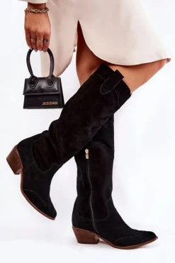 Damskie Kozaki Na Obcasie Lewski Shoes 3235 Czarne