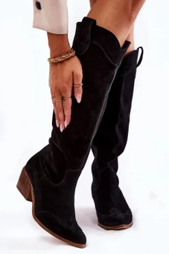 Damskie Kozaki Na Obcasie Lewski Shoes 3235 Czarne