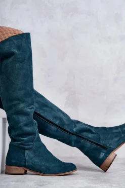 Damskie Kozaki Na Płaskim Obcasie Zielone Isolde