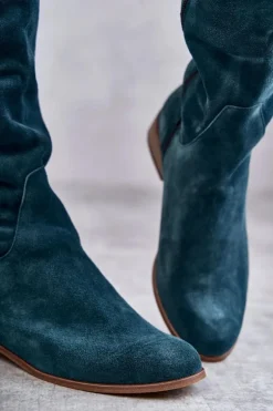 Damskie Kozaki Na Płaskim Obcasie Zielone Isolde