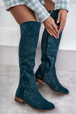 Damskie Kozaki Na Płaskim Obcasie Zielone Isolde