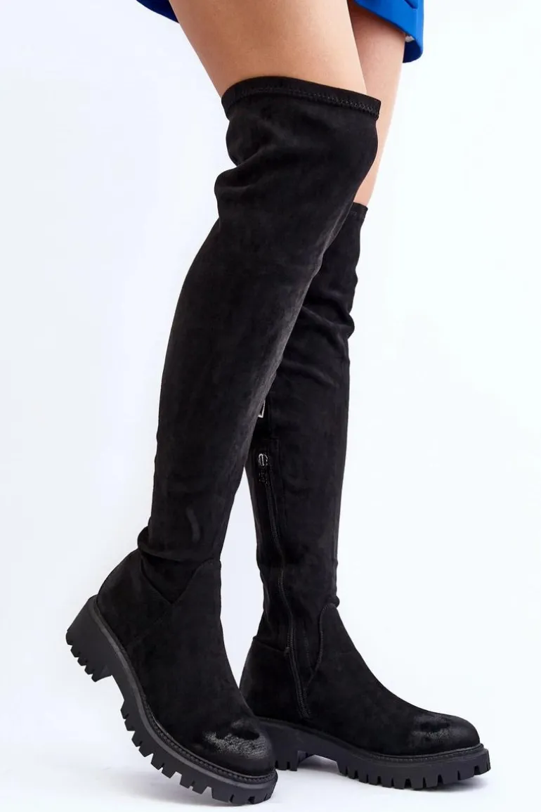 Damskie Kozaki Na Płaskim Obcasie Za Kolano La.Fi 270068B-SU Czarne