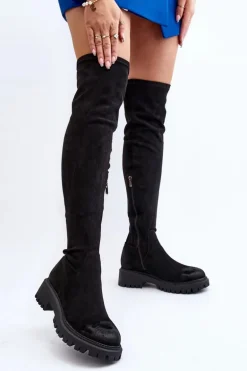 Damskie Kozaki Na Płaskim Obcasie Za Kolano La.Fi 270068B-SU Czarne