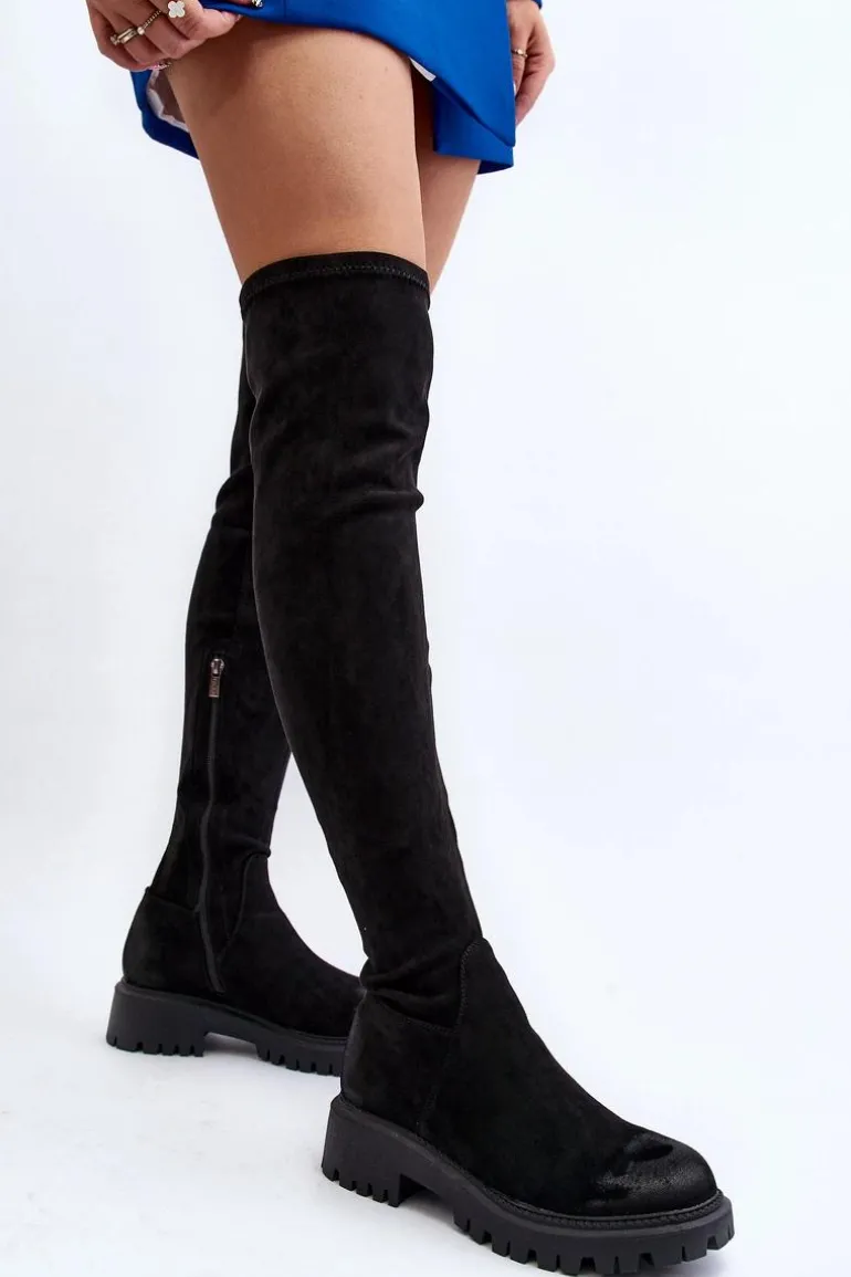 Damskie Kozaki Na Płaskim Obcasie Za Kolano La.Fi 270068B-SU Czarne