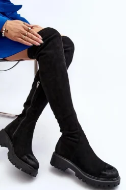 Damskie Kozaki Na Płaskim Obcasie Za Kolano La.Fi 270068B-SU Czarne