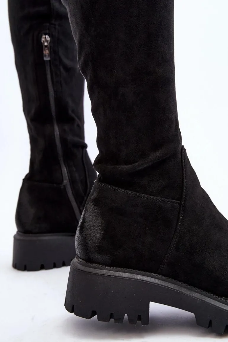 Damskie Kozaki Na Płaskim Obcasie Za Kolano La.Fi 270068B-SU Czarne