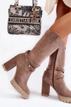 Damskie Kozaki Na Słupku Lewski Shoes 3246 Cappucino